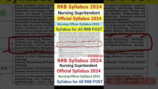 RRB Syllabus 2024 RRB NURSING SUPERINTENDENT SYLLABUS 2024 RRB OFFICIAL SYLLABUS STAFF NURSE 2024 [upl. by Slen]