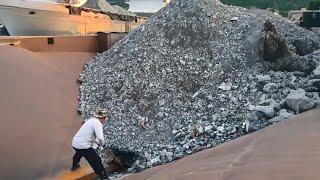 Barge unloads 3660 tons of bauxite ore  Relaxing video  Vlog of work on barge [upl. by Odlabu]