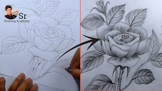 How to draw a rose in pencil  Drawing video  Step by step drawing  Art [upl. by Haorbed]