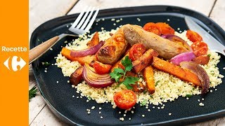 Saucisse au four avec patates douces et couscous [upl. by Idnem]