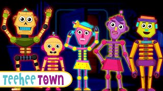 Skeleton Robot Finger Family  Midnight Lab Story  Spooky Songs For Kids by Teehee Town [upl. by Iadrahs641]