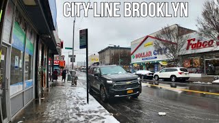 Snowy Day Walk Through City Line Brooklyn New York 2024 [upl. by Anibur930]