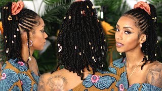 EASY PROTECTIVE STYLE FOR NATURAL HAIR GROWTH  MINI TWISTS amp FLAT TWIST  FULANI INSPIRED [upl. by Ssor]