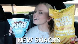 lets REVIEW NEW snacks  SunChips monterey cheddar garden tomato amp oreo stuffed puffs marshmallows [upl. by Harbed437]