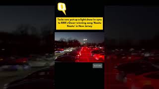 Tesla Cars Put up a Light Show Insync to RRR’s Oscarwinning Song ‘Naatu Naatu  The Quint [upl. by Vinna]