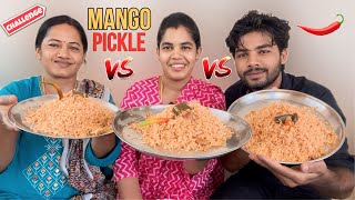 Eating mango pickle challenge with my mom and sis foodchallenge funny youtube [upl. by Eanej]