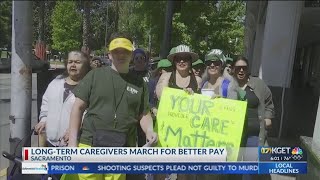 Caregivers march for better pay in Sacramento [upl. by Evvie]