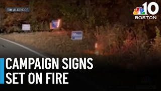 Political signs set on fire in Sterling [upl. by Nabi424]