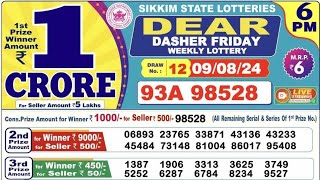 Sikkim State Dear Dasher Friday weekly lottery result  Sikkim State Dear lottery result live today [upl. by Atinihc]