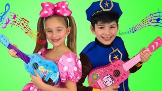 Sasha and Max plays Toy Guitar Music Challenge and sing Kids Nursery rhymes Songs [upl. by Mulderig917]