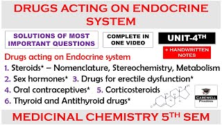 Solution Unit 4  Drugs acting on Endocrine System complete  Medicinal chemistry 5th semester [upl. by Nahtanoj840]