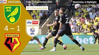 Norwich City 41 Watford Matchday 6 202425 EFL Championship Highlight [upl. by Nylsej474]