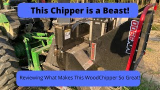 New Wood Chipper Review The Woodmaxx MX9900 PTO Powered Wood Chipper on John Deere 4044M Tractor [upl. by Oicaro]