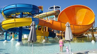 Slides amp Flumes at Stella Palace 5 star resort Stella Waterland on the island of CRETE [upl. by Sokairyk]