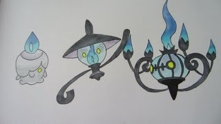 How to draw Pokemon No607 Litwick No608 Lampent No609 Chandelure [upl. by Glenine]