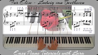 Für Elise Beethoven Slow Easy Piano Tutorial  Letter Notes [upl. by Zane]