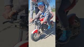 This kid Reaction on a Polini pocket bike 😁 [upl. by Enirod327]