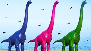 Brachiosaurus Color Pack vs Indominus Rex vs TRex Dinosaurs Fighting in Jurassic World Evolution [upl. by Eresed827]