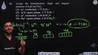 Assign the hybridization shape and magnetic moment of K2CuCN4 [upl. by Cantlon]