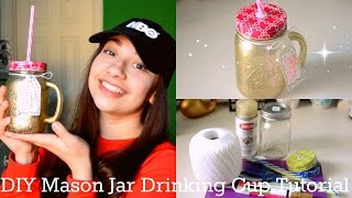 DIY Glitter Mason Jar Drinking Cup Tutorial   Maddy Land [upl. by Ecirahc]