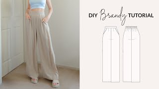 DIY Wide Leg Pants Tutorial  Sewing Pattern [upl. by Anilah900]