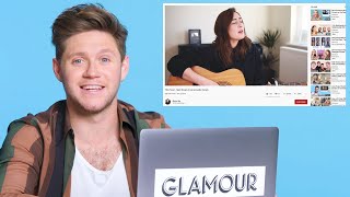 Niall Horan Watches Fan Covers on YouTube  Glamour [upl. by Anujra]