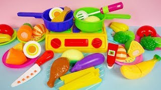 Cooking velcro cutting vegetables and baking toy foods with toy kitchens for kids [upl. by Farmer216]