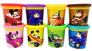 8 Mickey and the Roadster Racers PlayDoh Can Heads amp Hot Rod Vehicles Toys Learn Colors [upl. by Enilekaj]