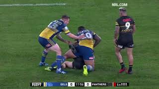 Junior Paulo hits Caleb Aekins with a big tackle  Parramatta Eels NRL 2020 [upl. by Adnoel]