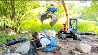 Landscape Construction Time lapse grading walls amp dry creek bed [upl. by Auqenahs]