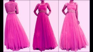 Net fabric floor length long gown cutting and stitching [upl. by Sebastian798]