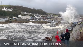 Porthleven Storm Massive Waves Spectacular Stormy Seas Porthleven Cornwall UK [upl. by Damarra]