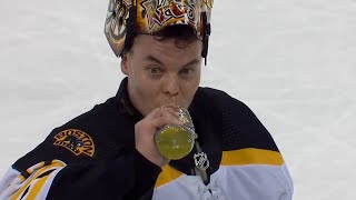 Tuukka Rask accidentally leaves net in tie game [upl. by Hazelton]