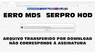 Resolvido   HOD SERPRO  Erro MD5 [upl. by Ellenor454]