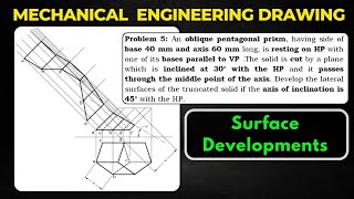 Oblique Truncated Pentagonal Prism Surface Development  Problem 5  Plate 1 amadergyantechnical [upl. by Nonnah]