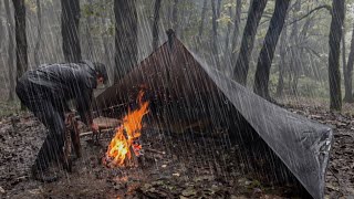 SOLO CAMPING in RAIN STORM  Relaxing in the Tent shelter ASMR [upl. by Ntsyrk]