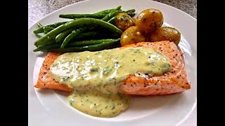 Saumonsauce crémeuse à lailcitron سلمون مع كريمة الثوم  صلصة الليمونCreamy garlic lemon salmon [upl. by Giorgia358]