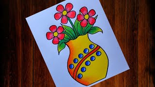 Easy and Simple Flower pot drawing Flower Vase drawing How to draw flower pot [upl. by Beckie]