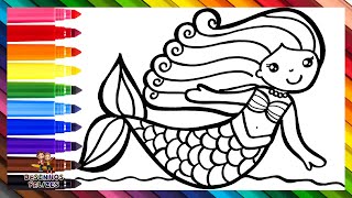 Desenhar e Colorir uma Sereia Fofa 🧜‍♀️🌊🐚🌈 Desenhos para Crianças [upl. by Negaet]