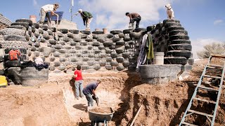 Man Build Eco House use Recycle Car Tyres  Building Earthship by Straw Bale amp Rammed Earth Method [upl. by Lowery15]