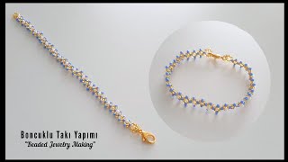 Kum boncuklu kolay ince bileklik yapımı Elegant and thin bracelet making Beaded bracelet tutorial [upl. by Dearborn]