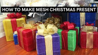 DIY Tutorial  How to make mesh christmas present gift box decor [upl. by Hepsibah596]