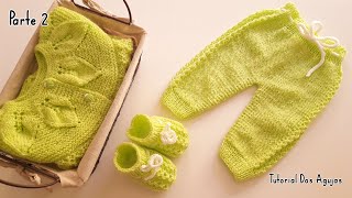 Como tejer un pantalón para bebe a Dos Agujas Tricot Palitos Ajuar paso a paso Parte 2 de 2 [upl. by Allicerp]