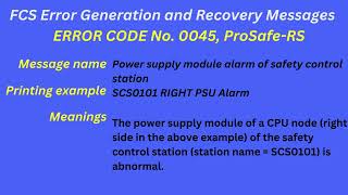 FCS Error Generation and Recovery Messages Error code 0045 [upl. by Reamonn665]