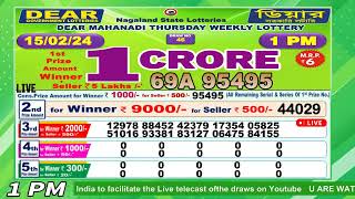 Dear mahanadi thursday weekly lottery 100 PM 15022024 Dear nagaland state lotteries live draw [upl. by Laing]