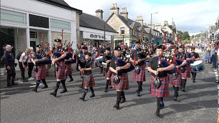 Methil amp District Pipe Band in street parade marching to the 2023 Pitlochry Highland Games [upl. by Oryaj]