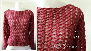 BLUSA DE MANGA LONGA EM CROCHÊ  Ruth Fabricia [upl. by Osborne141]