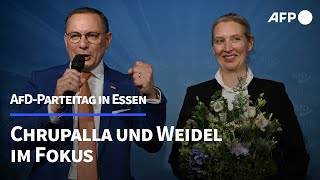 AfDParteitag in Essen Chrupalla und Weidel im Fokus  AFP [upl. by Synn]