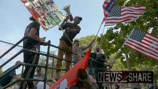 American flag wavers face off with proPalestine protesters outside DNC in Chicago [upl. by Amar]