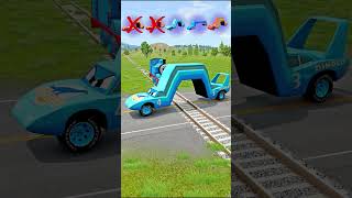 Big and Small McQueen Cars VS Train Who can win  BeamNGdrive  BeamNGdrive [upl. by Jone909]